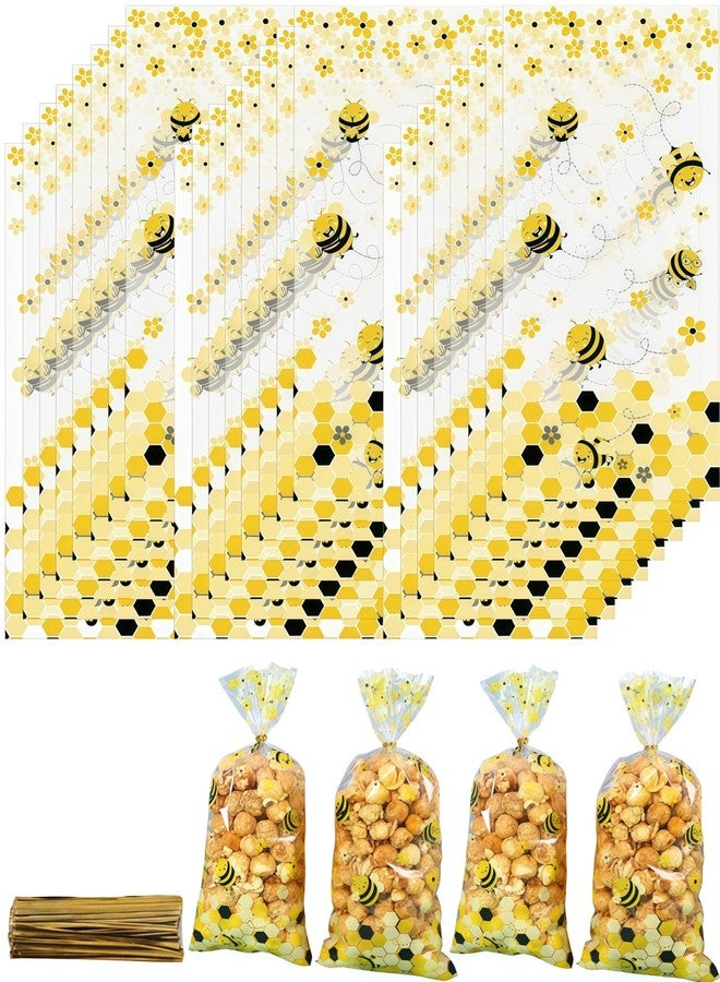 luvilly100 Pieces Bee Party Favor Bags, Cellophane Treat Bag Honey Bee Candy Bags Twist Ties, Gift Bag for Birthday Party - Image 1