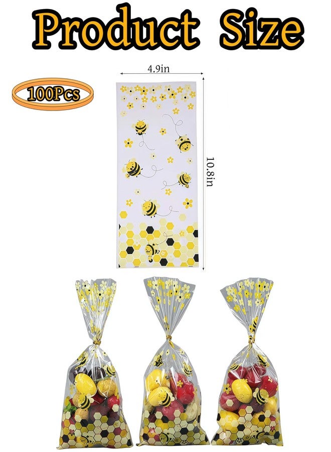 luvilly100 Pieces Bee Party Favor Bags, Cellophane Treat Bag Honey Bee Candy Bags Twist Ties, Gift Bag for Birthday Party - Image 2