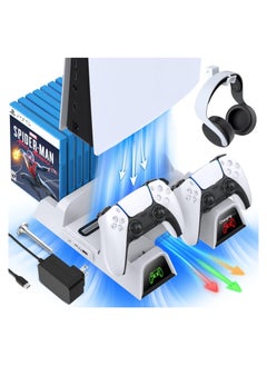 OIVO PS5 Stand with Suction Cooling Fan and Dual Controller Charger Station for Playstation 5 PS5 Console, Suction Cooler Fan with Charging Dock Station and 12 Games Storage with 2 IN 1 Cable Included