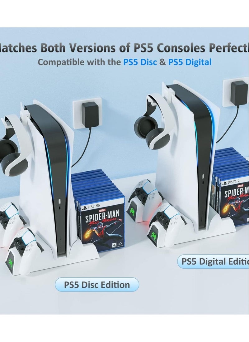 Intag - OIVO PS5 Stand with Suction Cooling Fan and Dual Controller Charger Station for Playstation 5 PS5 Console, Suction Cooler Fan with Charging Dock Station and 12 Games Storage with 2 IN 1 Cable Included - Image 1