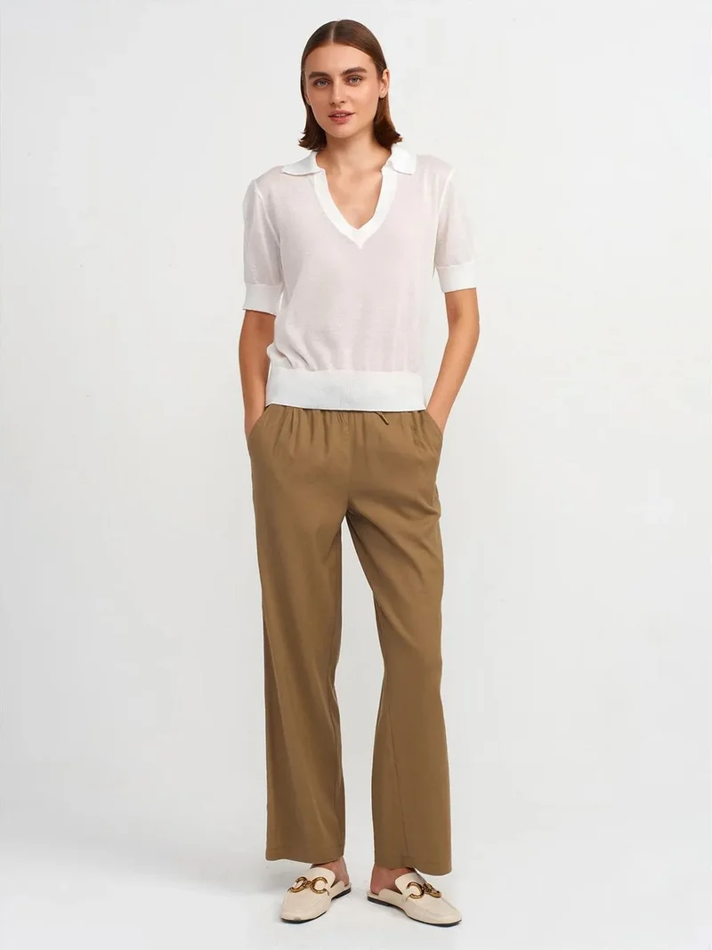 ديلفين Dilvin Women's Wide-leg Tencel Trousers With Drawstring Waist