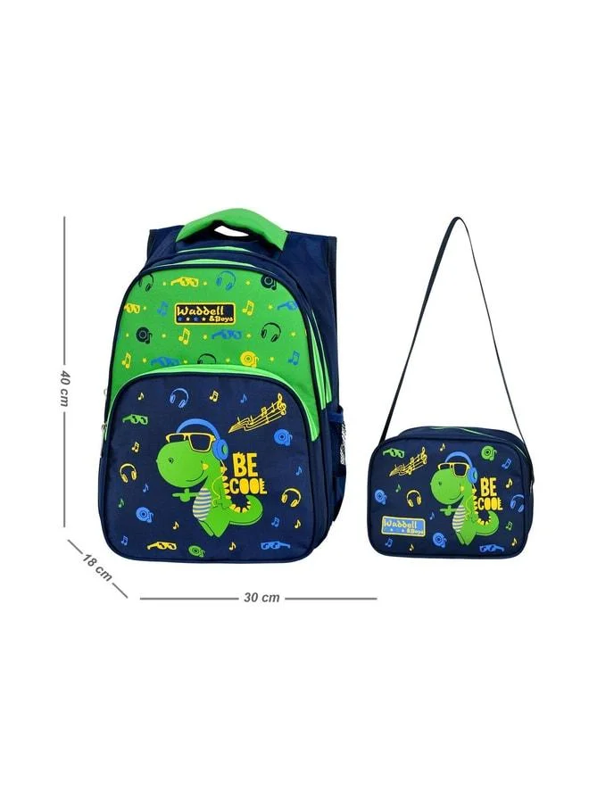 Magu Boys' Blue and Green Music-Themed Dinosaur School Backpack and Lunch Bag Set - Waddell Boys