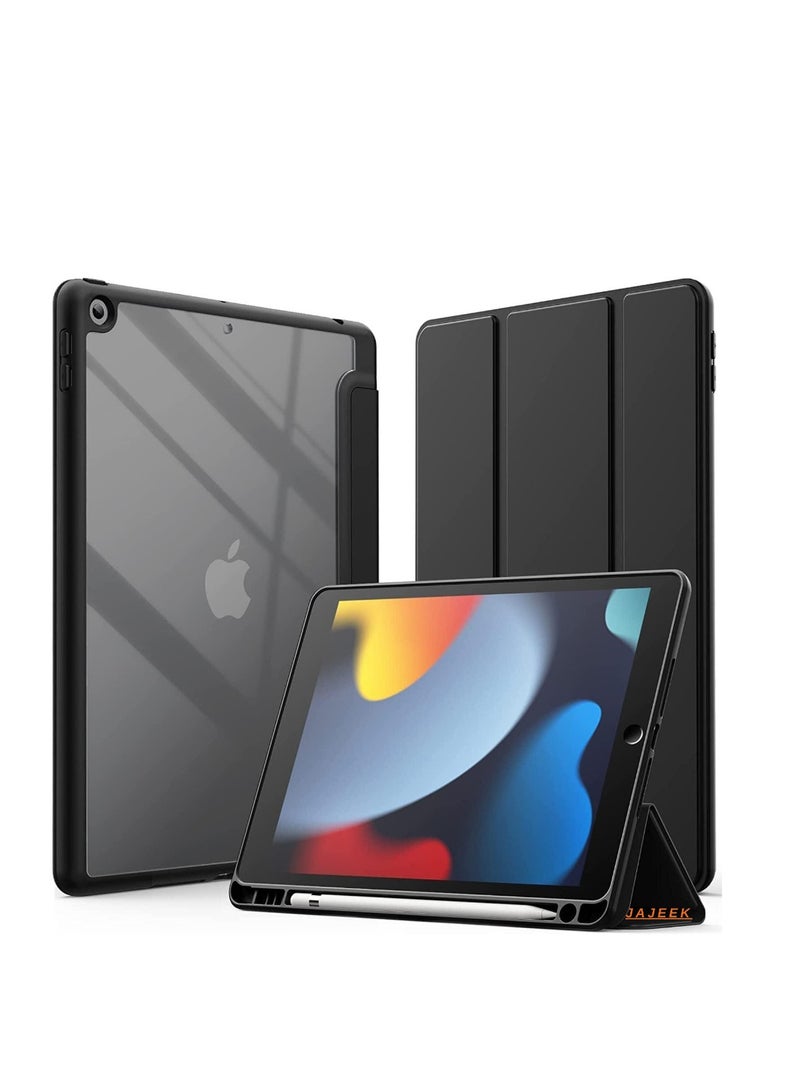 JAJEEK Case for iPad 10.2 inch (9th/8th/7th Generation, 2021/2020/2019) with Pencil Holder – Slim Transparent Shockproof Back Cover, Clear Protective Case (Black) - Image 1