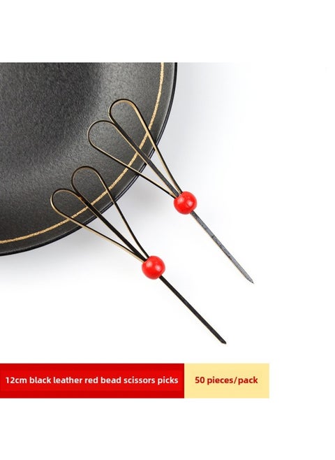 Mini Sugar-Coated Berry String Sticker Bamboo Sticker Disposable Special Material Net Red Small String Fruit Sticker Tool-Specifications:Black Leather Red Beads/12cm /50