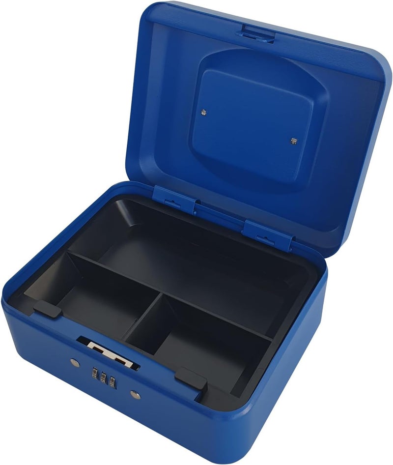 Maxi Medium Cash Box with Number Lock - Durable Steel Money Box in Matt Blue - Image 3