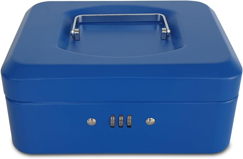 Maxi Medium Cash Box with Number Lock - Durable Steel Money Box in Matt Blue - Image 2