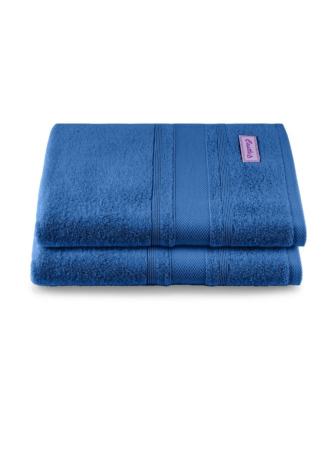 BYFT Home Castle (Blue) Premium Cotton Bath Sheet (90 X 180 Cm-Set Of 2) Highly Absorbent, High Quality Bath Linen With Diamond Dobby 550 Gsm - Image 2