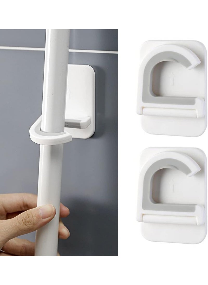 Meetion 2-Pack No-Punch Wall Mount Mop Hooks, Strong Self-Adhesive Mop Holder for Bathroom, Kitchen, Living Room, Balcony  - Image 1