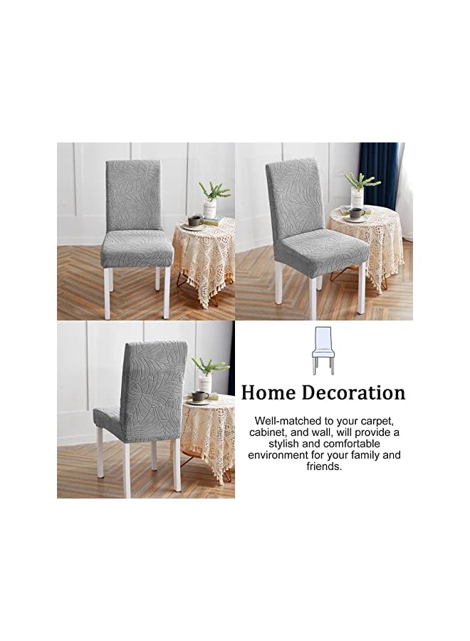 The Bros غطاء كرسي طعام مقاوم للماء مجموعة من 4، غطاء كرسي بارسونز جاكار قابل للإزالة والغسل، غطاء واقي للكرسي يناسب بشكل ممتاز للمنزل غرفة المعيشة المطبخ - رمادي فاتح - مجموعة من 4 - Image 2