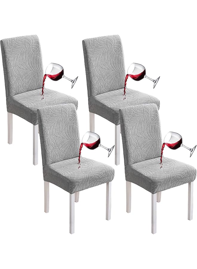 The Bros غطاء كرسي طعام مقاوم للماء مجموعة من 4، غطاء كرسي بارسونز جاكار قابل للإزالة والغسل، غطاء واقي للكرسي يناسب بشكل ممتاز للمنزل غرفة المعيشة المطبخ - رمادي فاتح - مجموعة من 4 - Image 1