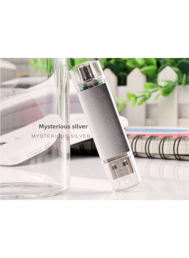 Mobile Phone U Disk 8G 16G Computer Android Dual-use 32G 64G Metal OTG Dual Plug Rotating Bright Color U Disk-Color:Silver-Capacity:128GB - Image 1