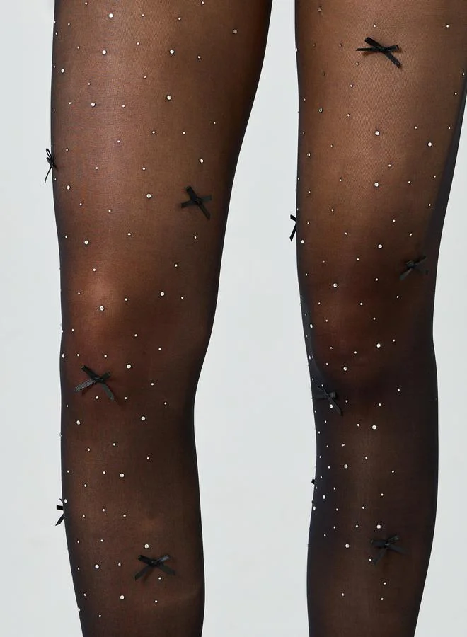 Styli Black Sparkle Bow Tight Stockings