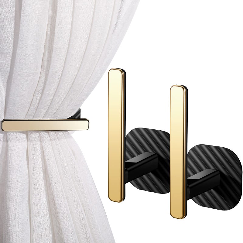 Queekay Curtain Holders Gold Curtain Holdbacks Self Adhesive Drapery Tiebacks L Shaped Hooks Nordic Style Window Treatment Holdbacks for Home Office DecorBlack2 Pcs