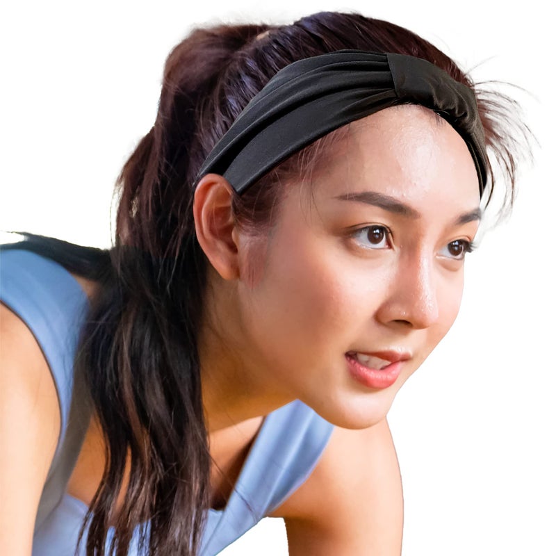 SILVR BEAR Sports Headband For Men and Women | No Headache | Wide Coverage | Exercise, Running, Jogging, Cycling, Marathon | Black Color - Image 5