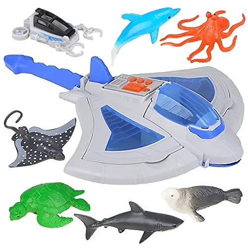 ArtCreativity Sting Ray Transporter Set Includes 1 Stingray Toy with Sounds and 7 Sea Creatures Interactive Ocean Toys for Kids Sea Animal Toys for Kids and Underwater Party Supplies - Image 1