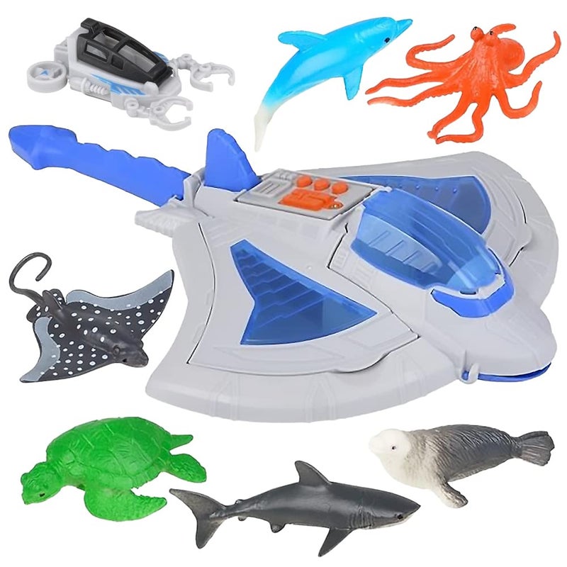 ArtCreativity Sting Ray Transporter Set Includes 1 Stingray Toy with Sounds and 7 Sea Creatures Interactive Ocean Toys for Kids Sea Animal Toys for Kids and Underwater Party Supplies - Image 3