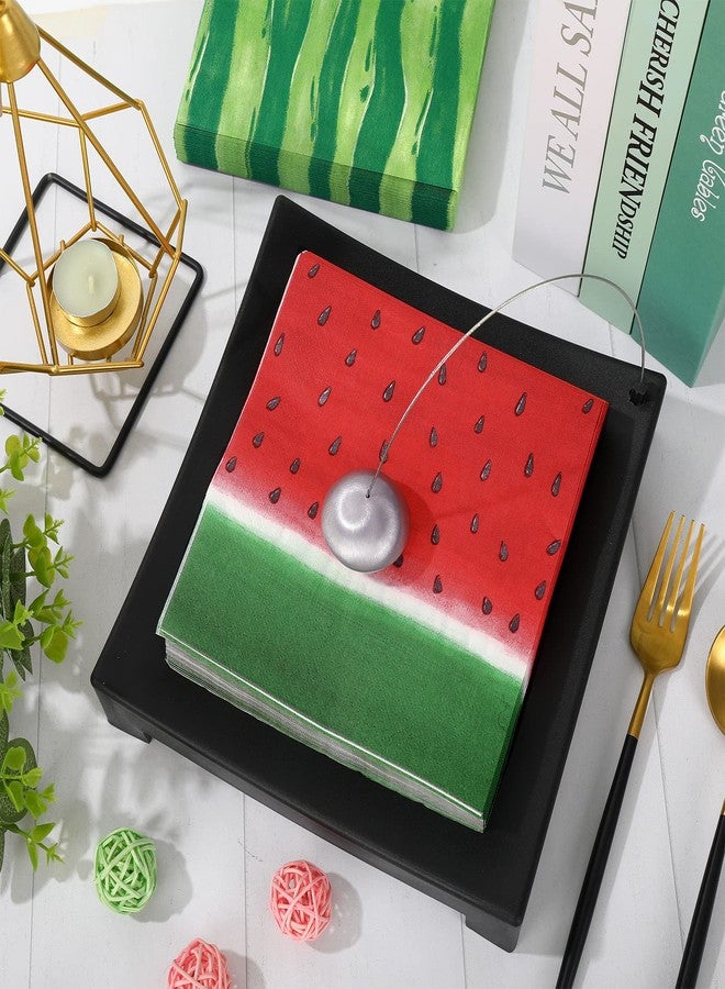 AnyDesign 100Pcs Watermelon Paper Napkins Summer Holiday Disposable Luncheon Napkins Red Green Cute Fruit Dessert Dinner Hand Napkins for Birthday Wedding Baby Shower Party Supplies, 6.5 x 6.5 Inch - Image 3