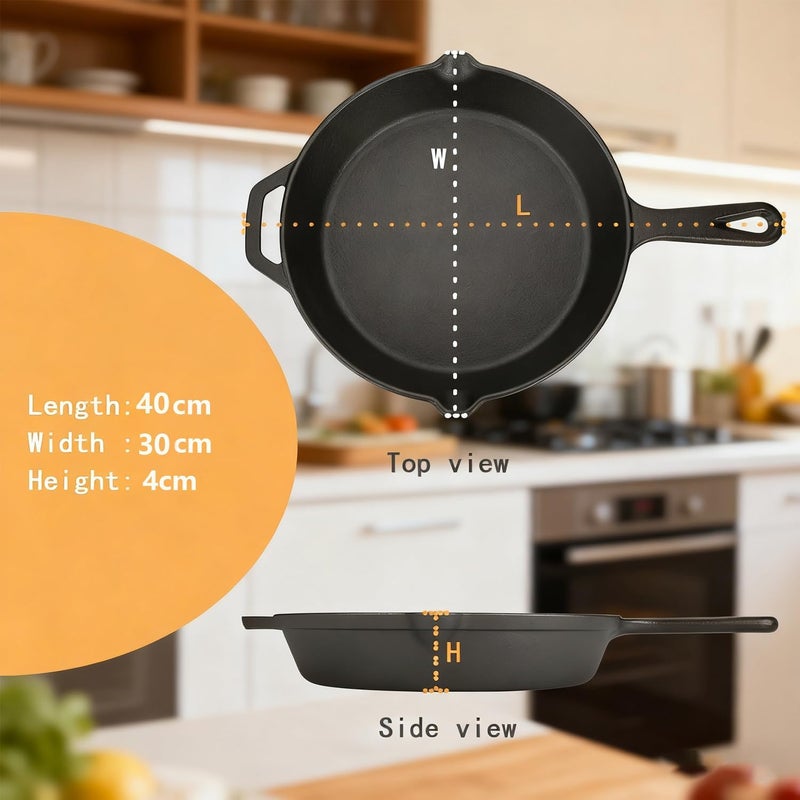 jjojcll 30 cm Cast Iron Skillet with Red Silicone Hot Handle Holder – Pre-Seasoned Frying Pan for Stove, Oven, Grill & Campfire,Durable, Nonstick Cast Iron Cookware – Black - Image 3