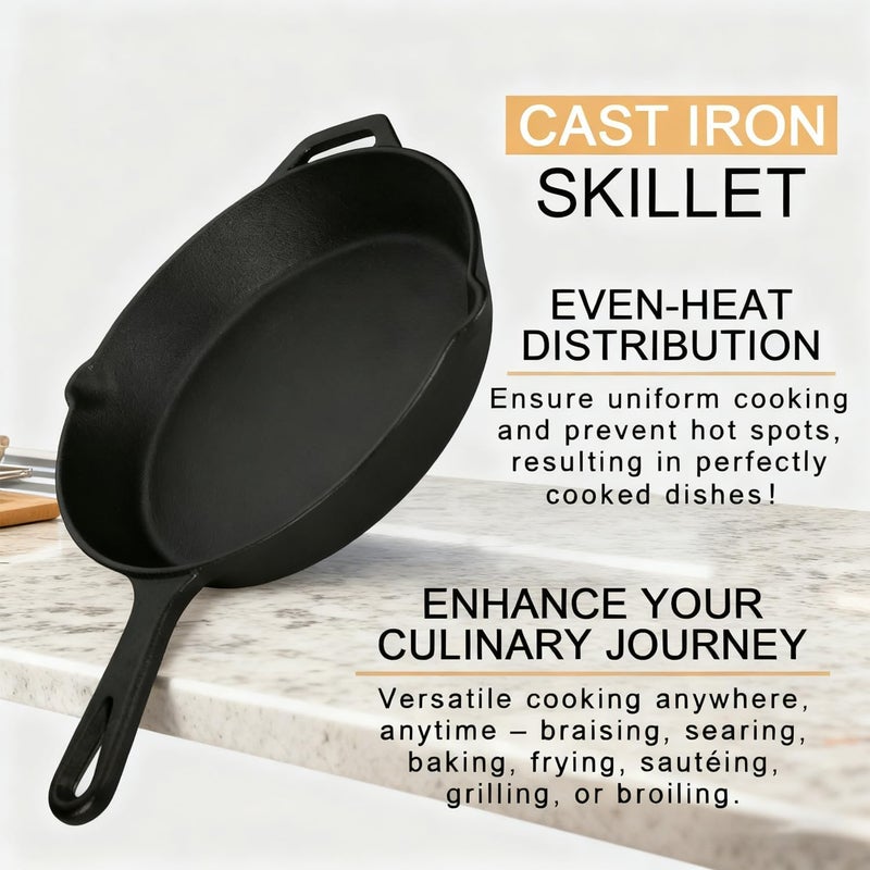 jjojcll 30 cm Cast Iron Skillet with Red Silicone Hot Handle Holder – Pre-Seasoned Frying Pan for Stove, Oven, Grill & Campfire,Durable, Nonstick Cast Iron Cookware – Black - Image 4