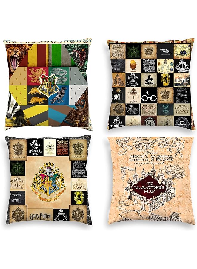 The Bros Pack of 4 Harry Potter Square Cushion Cover Both Sides Print Decorative Throw Pillow Cover Set with Zipper Closure Gift for Car Decor Living Room Sofa Bedding,45 x 45 cm - Image 1
