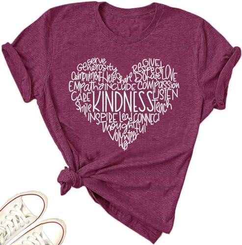 Bealatt Womens Kindness Shirts Love Heart Graphic Tees Inspirational Letter Printed Be Kind Funny Casual Short Sleeve Tops-Pink XXL - Image 1