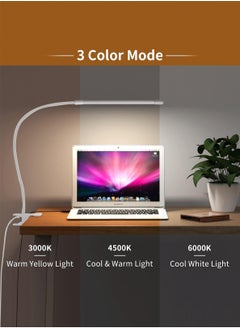 LOOPITYS 10W LED Desk Lamp with Clamp Dimmable Clip On Reading Light 10 Brightness Level 3 Lighting Modes Flexible Study Table Lamp USB  - Image 2