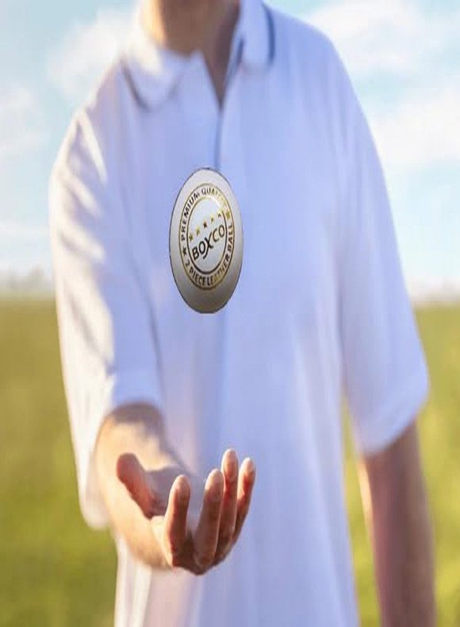 كرة كريكيت جلدية فاخرة من قطعتين مخيطة يدويًا من BOXCO لمباريات T20، واليوم الواحد، والمباريات التجريبية (أبيض) (عبوة من 6 كرات) - Image 5