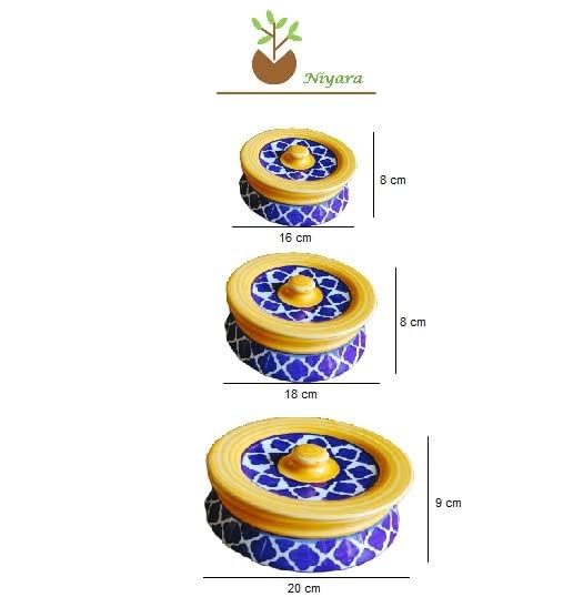 Niyara Premium Handcrafted Ceramic Casserole/Donga Set with Lids | Serving Bowls for Hot Food | Microwave & Dishwasher Safe | Set of 3 (1000ML, 650ML, 550ML) | Moroccan Yellow - Image 5