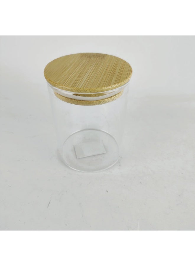 High-quality glass jar with a tightly sealed wooden lid - round - for storing spices and sweets - Image 2