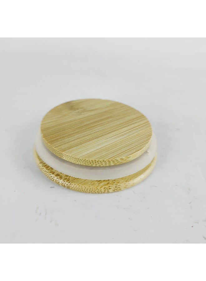 High-quality glass jar with a tightly sealed wooden lid - round - for storing spices and sweets - Image 3