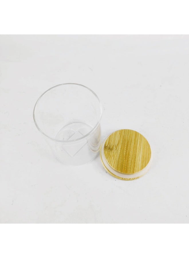 High-quality glass jar with a tightly sealed wooden lid - round - for storing spices and sweets - Image 4