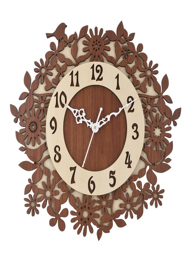 Nozvera Silent Non-Ticking Wooden Wall Clock for Home Stylish Latest 15 Inch Designer Wall Clock for Home Living Room Bedroom Office Hall (Beige) - Image 1