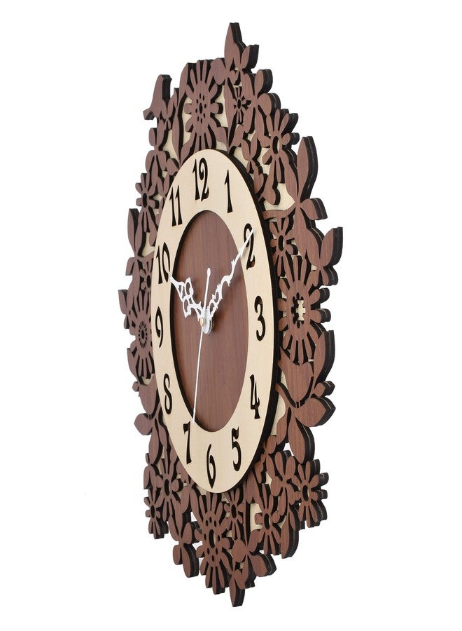 Nozvera Silent Non-Ticking Wooden Wall Clock for Home Stylish Latest 15 Inch Designer Wall Clock for Home Living Room Bedroom Office Hall (Beige) - Image 2