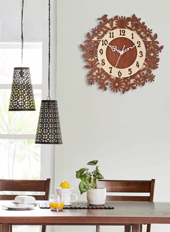 Nozvera Silent Non-Ticking Wooden Wall Clock for Home Stylish Latest 15 Inch Designer Wall Clock for Home Living Room Bedroom Office Hall (Beige) - Image 4