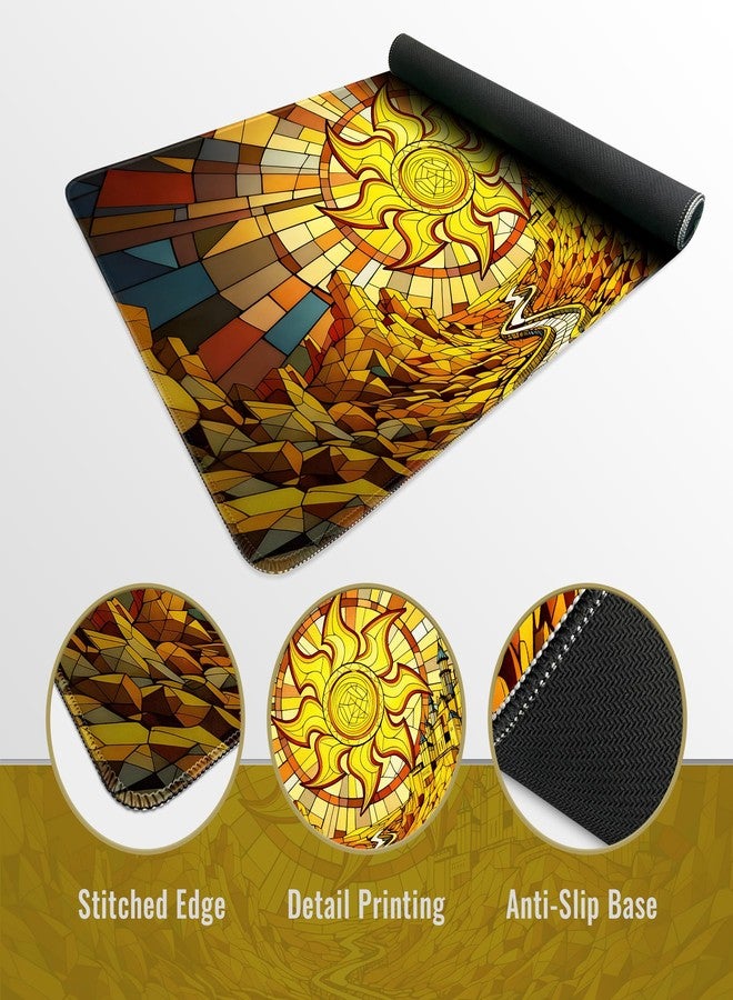 FROGIGO MTG Playmat – Stained Glass Plains 24x14 Golden Castle Art Card Game Mat for Magic The Gathering, Stitched Edge, Non-Slip Rubber Base with Prismatic Tube – Stained Glass Plains - Image 3