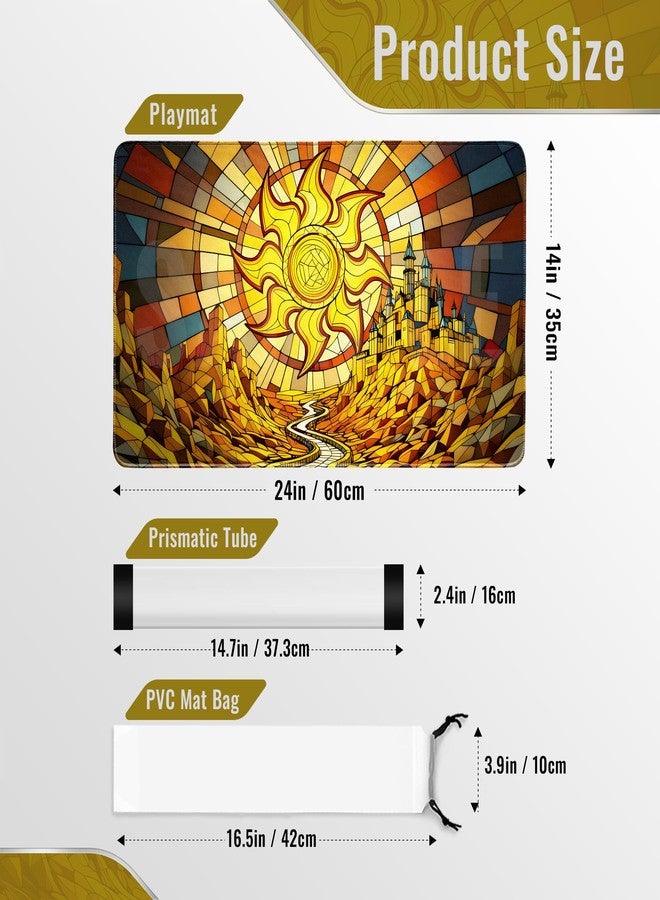 FROGIGO MTG Playmat – Stained Glass Plains 24x14 Golden Castle Art Card Game Mat for Magic The Gathering, Stitched Edge, Non-Slip Rubber Base with Prismatic Tube – Stained Glass Plains - Image 2