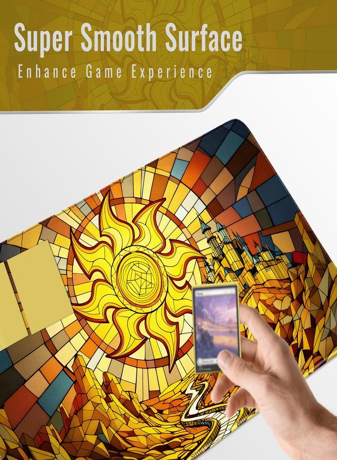 FROGIGO MTG Playmat – Stained Glass Plains 24x14 Golden Castle Art Card Game Mat for Magic The Gathering, Stitched Edge, Non-Slip Rubber Base with Prismatic Tube – Stained Glass Plains - Image 4