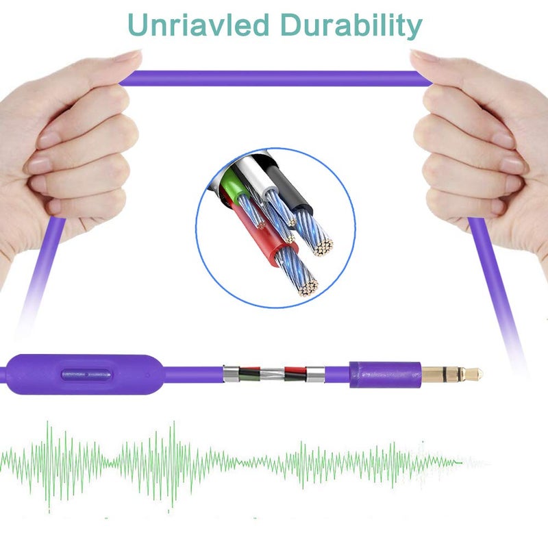 Sqrmekoko Replacement Inline Remote Mic Extension Audio Cable Cord Compatible with Monster Beats by Dr Dre Solo Solo HD Studio Pro Detox Mixr Executive Headphones (Purple) - Image 3