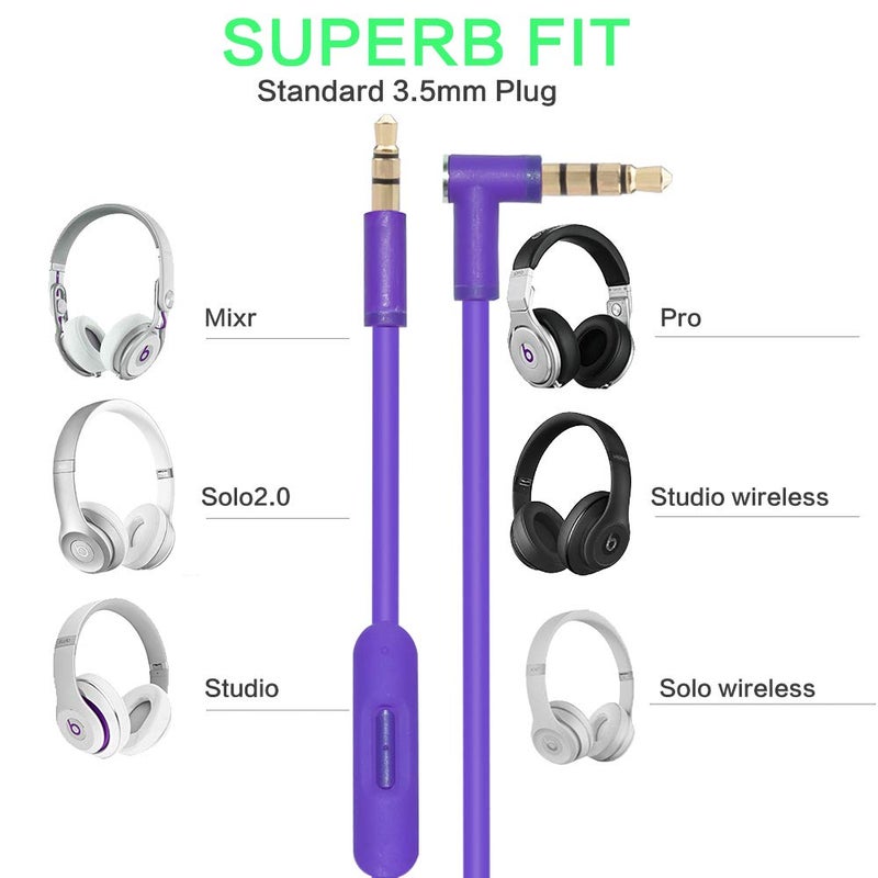 Sqrmekoko Replacement Inline Remote Mic Extension Audio Cable Cord Compatible with Monster Beats by Dr Dre Solo Solo HD Studio Pro Detox Mixr Executive Headphones (Purple) - Image 4