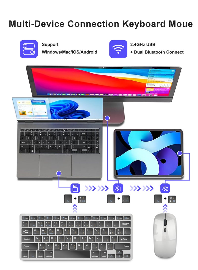 Necomi Arabic/English Keyboard And Mouse, Rechargeable, Usb A And Type C Receiver, 2.4G Wireless Mouse And Keyboard, Type C Charging Computer Keyboard And Mouse For Pc, Laptop, Desktop And Mobile Phone - Image 2