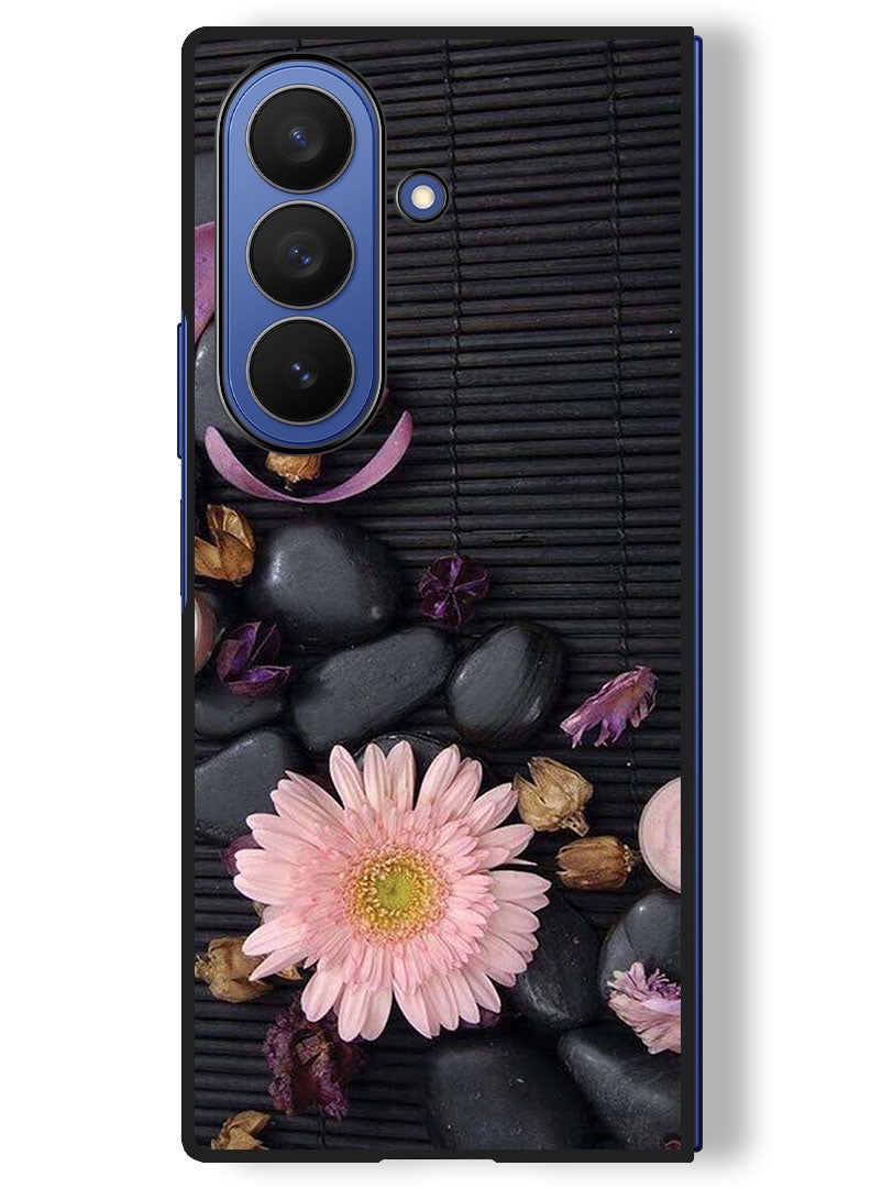 Theodor Case Compatible with Samsung Galaxy Z Fold 7 - 8 Inch Protection Shockproof Bumper Cover Flowers & Stones - Image 1