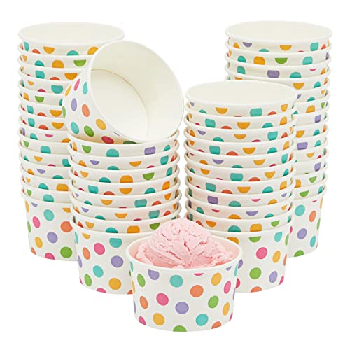 Blue Panda 50 Pack Paper Ice Cream Cups 8 oz Colorful Polka Dot Dessert Cups for Birthday Summer Pool Parties Ideal for Serving Frozen Yogurt Snacks and Treats