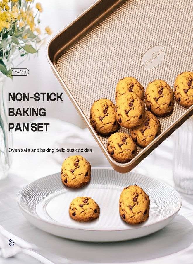 Slow Slog Baking Pans Set 8-Piece Bakeware Sets, Baking Sets for Cooking Nonstick Oven Pan Set, Baking Sheet Set, Cookie Sheets for Baking, Muffin Pan, Cookie Sheets (Ceramic Coated Gold) - Image 2