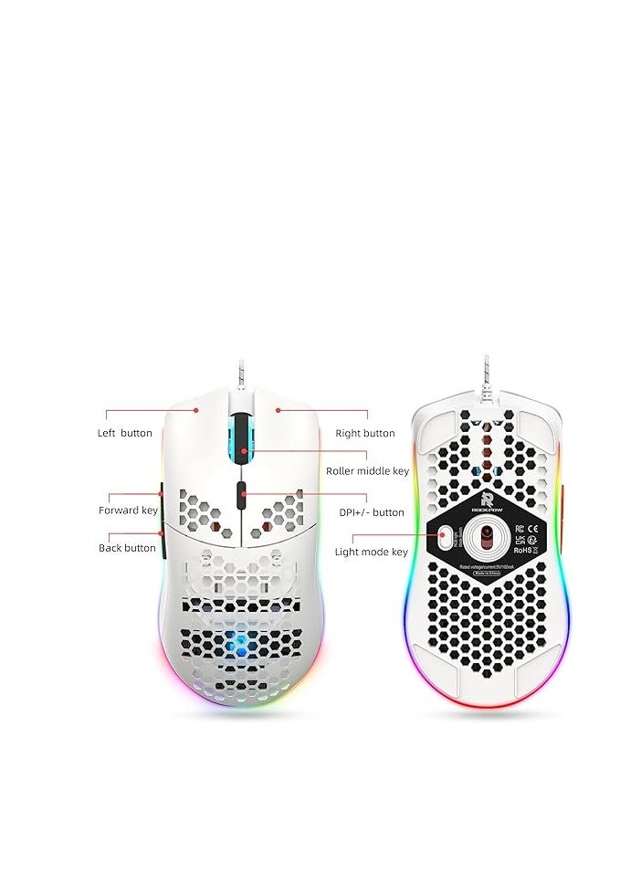 Gaming Mouse,Gaming Mice Honeycomb Hollow Design Ergonomic Wired Mouse with RGB Backlight,up to 7200 DPI,RGB Gaming Mouse for Mac, Laptop,Computer,PC  - Image 2