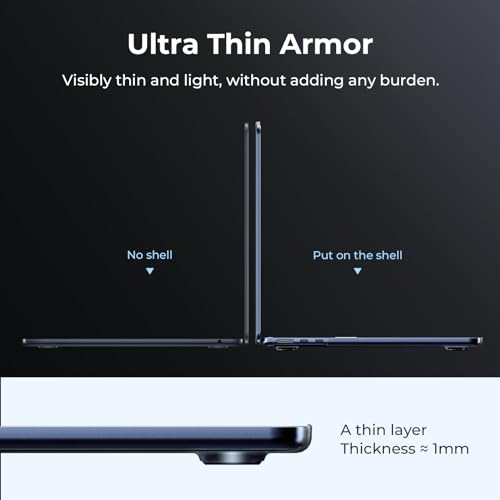 EooCoo [درع فائق النحافة] متوافق مع غلاف MacBook Air 15 بوصة M4 2025 2024 2023 M3 M2 A3241 A3114 A2941، [مطابقة 100% لمنتصف الليل] غلاف صلب واقي غير لامع مع غلاف لوحة المفاتيح، شفاف منتصف الليل - Image 3