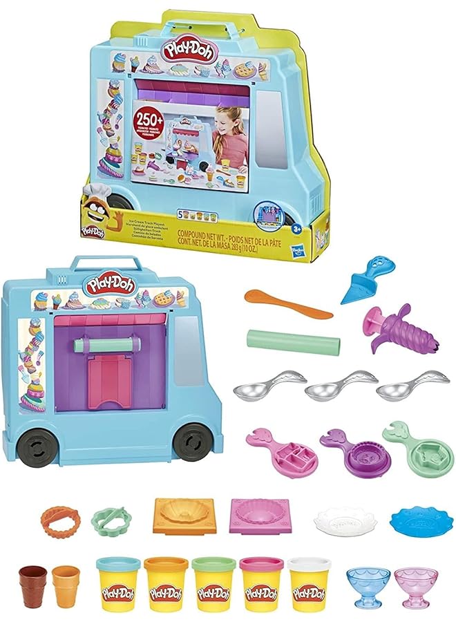 بلاي دوه مجموعة لعب شاحنة الآيس كريم، لعبة التظاهر للأطفال بعمر 3 سنوات فما فوق، مع 20 أداة، و5 ألوان مركبة للتشكيل، وأكثر من 250 مجموعة محتملة - Image 1