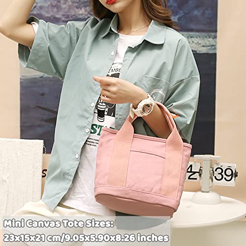 MINGRI Small Canvas Tote Bag for Women,Mini Totes Bags with Pockets, Cute Bible Handbag with Zipper Travel Top Handle Purse with Compartments Satchel Handbags for Work,Shopping,Beach,no Long Strap,Pink - Image 2