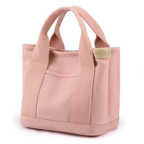 MINGRI Small Canvas Tote Bag for Women,Mini Totes Bags with Pockets, Cute Bible Handbag with Zipper Travel Top Handle Purse with Compartments Satchel Handbags for Work,Shopping,Beach,no Long Strap,Pink - Image 1