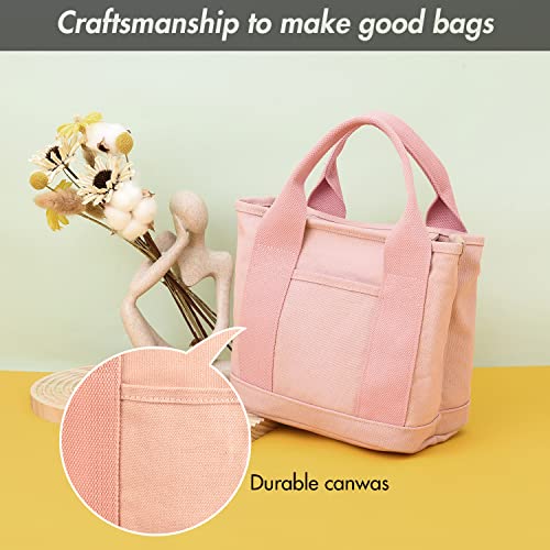 MINGRI Small Canvas Tote Bag for Women,Mini Totes Bags with Pockets, Cute Bible Handbag with Zipper Travel Top Handle Purse with Compartments Satchel Handbags for Work,Shopping,Beach,no Long Strap,Pink - Image 5