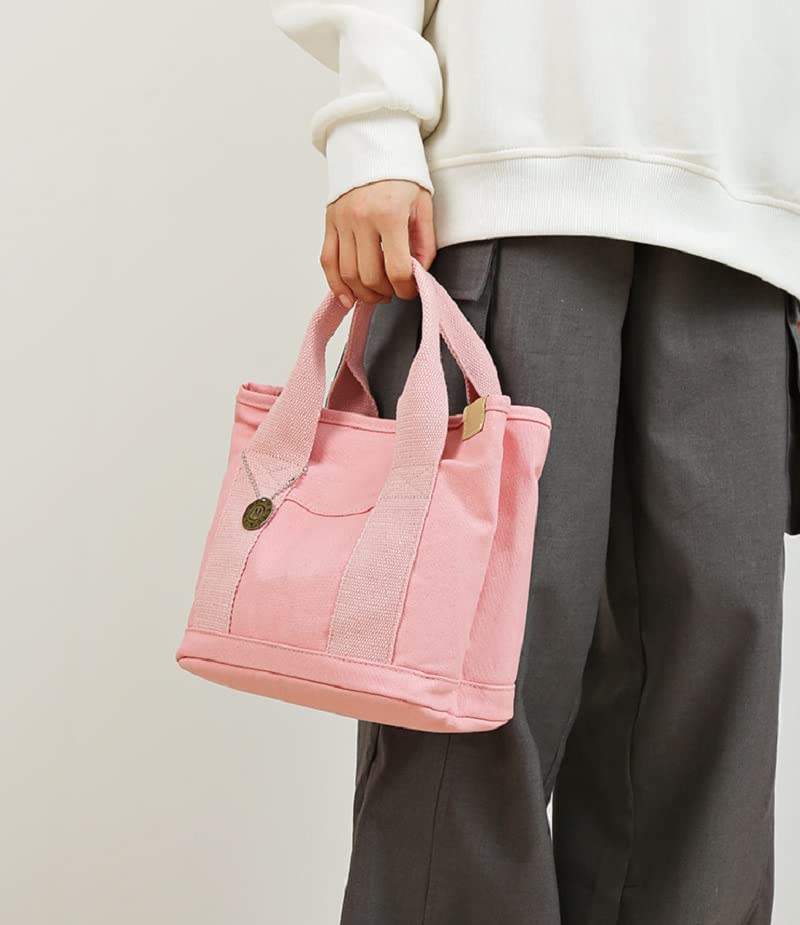MINGRI Small Canvas Tote Bag for Women,Mini Totes Bags with Pockets, Cute Bible Handbag with Zipper Travel Top Handle Purse with Compartments Satchel Handbags for Work,Shopping,Beach,no Long Strap,Pink - Image 3
